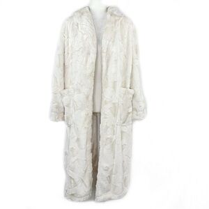 Tourance Off White / Beige Open Front Faux Fur Full Length Long Coat Sz S